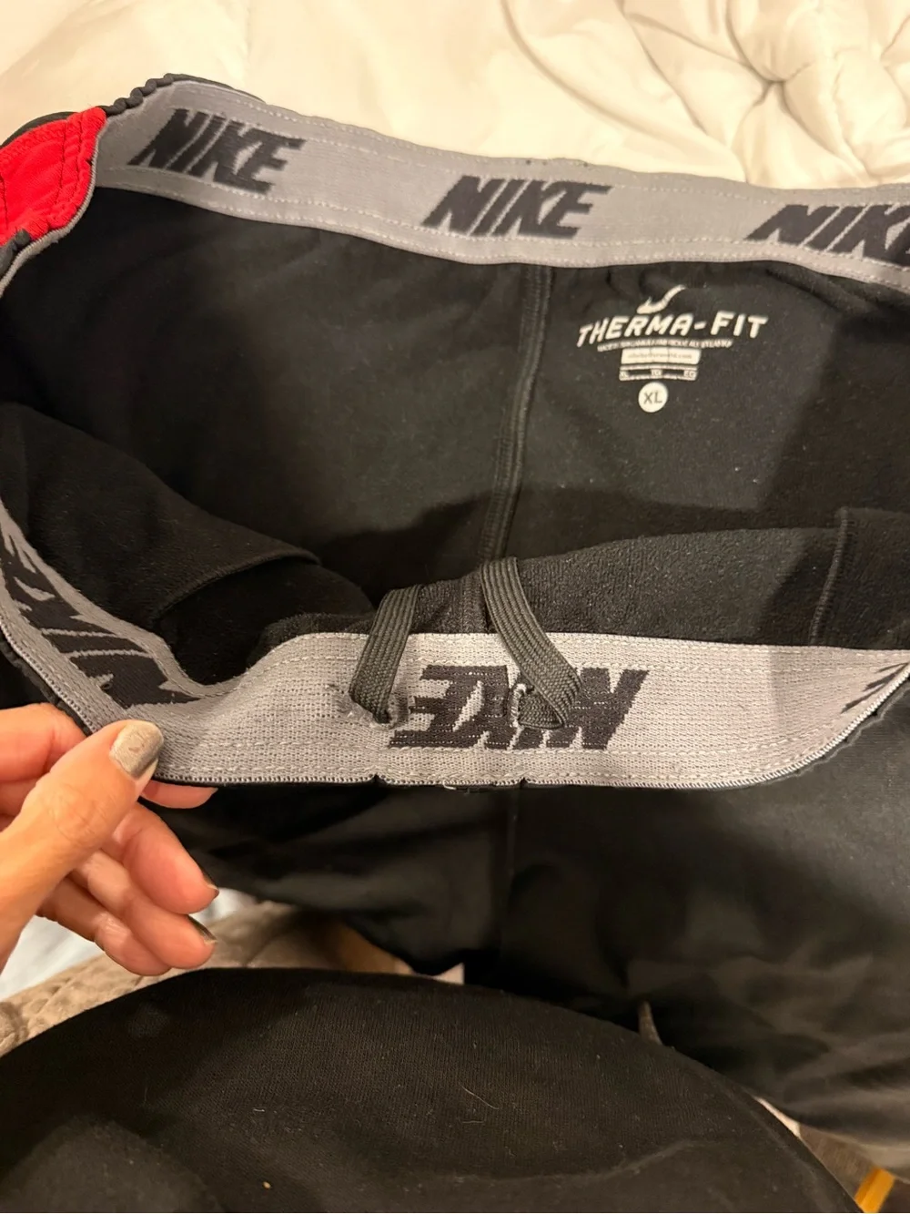 NIKE  Men's Black Track Pants with Red Side Panels